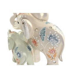 DKD Home Decor Figura de Elefante Colonial de Resina Verde Beige 10 x 11.5 x 14.5 cm (4 Unidades)