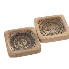 DKD Home Decor Bandeja Vaciabolsillos Cottage Marron Mango 9.5 x 9.5 x 2 cm (2 Unidades)