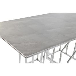 DKD Home Decor Mesa Comedor de Diseño Moderno Acero y Cristal, Acabado Blanco y Plateado, 90x180x75 cm