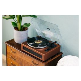 Lenco LS-430BN Tocadiscos de tracción por correa con Bluetooth, 4 altavoces integrados, 33/45 RPM, color marrón