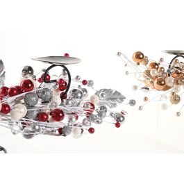 DKD Home Decor Candelabro Tradicional Navidad Rojo Dorado de PVC y Metal con Bolas 10x20x70 cm (2 Unidades)