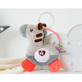 KioKids Juguete Peluche Cebra Colgante para Cuna y Cochecito con Música, Luces, Mordedor, Lavable, Gris, +3 Meses