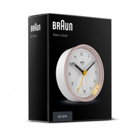 Braun BC 12 PW Reloj despertador analógico de cuarzo, redondo, rosa-blanco, con alarma y retroiluminación