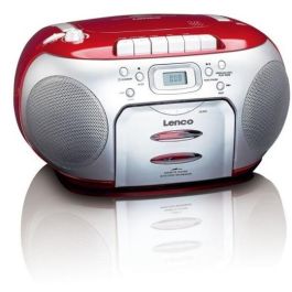 Lenco SCD-420 Reproductor de CD Portátil FM Rojo y Negro - con Altavoces Integrados y Pantalla LCD