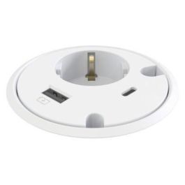 Forming Function Powerdot - 1 Toma de Corriente, Cargador USB-A y USB-C, 2 Pasacables, Blanco - Para Escritorios Limpios y Versátiles