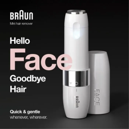 Braun Face Mini FS1000 Afeitadora Facial Eléctrica para Mujer, Suave para la Piel, Función de Luz Inteligente, Color Blanco