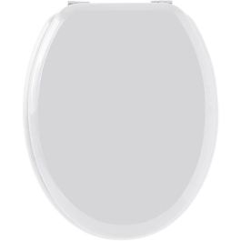 Gelco Tapa Asiento de Inodoro de Madera Moldeada Blanco Brillante con Bisagras de Metal Cromado