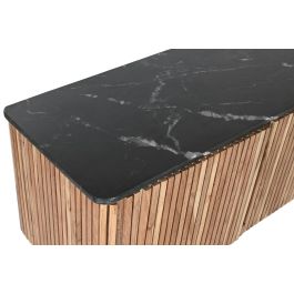 DKD Home Decor Mueble TV Moderno Listones Marmol Negro Marron Natural Acacia Marmol 4 Puertas 145 x 60 x 45 cm
