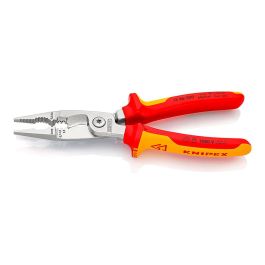 Knipex Alicates para Instalaciones Eléctricas Cromado 200 mm VDE Multiusos Cortar Pelar Crimpar
