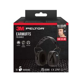 3M Peltor 90563e Protector Auditivo Plegable Negro SNR 30 dB para 94-105dB. Protección Auditiva Profesional.