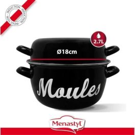Olla para mejillones - MENASTYL - 3645563 - Acero esmaltado - Negro - 18 cm - Con inscripción - Todo tipo de fuegos, incluida inducción