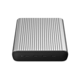 HYPER Cargador de Escritorio 245W GaN para Portátil, Smartphone, Tableta, Negro/Plata, 4 Puertos USB Tipo C, Carga Rápida