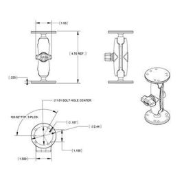 RAM Mounts RAM-B-101U Universal Double Ball Mount Medium Length B size 1" Arm with Two 2.5" Round Plates