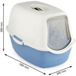 Rotho Mypet Arenero Cubierto Bailey con Filtro Antiolor y Puerta, Grande, Fácil Limpieza, Blanco Azul Cielo, Plástico Reciclado