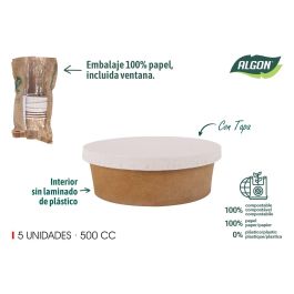 Set de 5 Envases Kraft con Tapa de Cartón 500ml - Algon (12 Unidades) Precio: 20.50000029. SKU: B1B3C6QDDN
