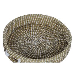 DKD Home Decor Bandeja Balines Decorativa de Seagrass, Colores Natural y Blanco, Set de 3 Bandejas, Dimensiones 43x43x9.5 cm