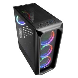SHARKOON TK5M RGB ATX Caja de PC de Escritorio Negra con Panel Frontal de Malla y 4 Ventiladores RGB Preinstalados, Cristal Templado y USB Tipo C
