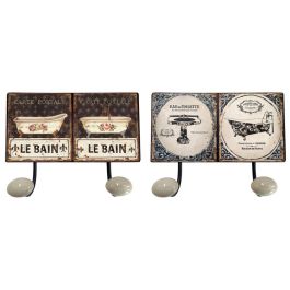 DKD Home Decor Perchero Pared Tradicional Metal Negro Blanco 2 Colgadores para Baño 24x6x12 cm (4 Unidades)