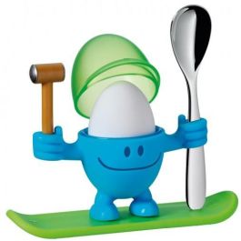 WMF 0616687620 McEgg Eierbecher con cuchara, de plástico y Cromargan, altura 11cm, color azul