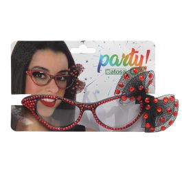 Gafas de Carnaval con Lazo Rojo y Pedrería para Mujer - Estilo Pin-Up Vintage