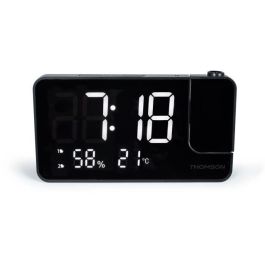 Thomson THO3499550388848 Radio Reloj Proyector FM, Alarma Dual, Medición Temperatura y Humedad, Puerto USB-C - Negro
