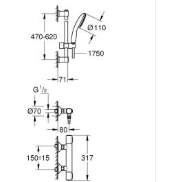 Conjunto de ducha con mezclador termostático, rociador de 1 chorro, barra de 60 cm y flexo - GROHE 34800001 - Ahorro de agua - Cromo