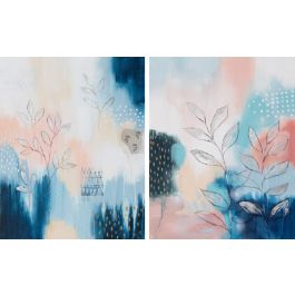 DKD Home Decor Cuadro Moderno Abstracto para Decoración de Hogar Lienzo y Pino Azul 100x80x4 cm (Pack de 2 Unidades)