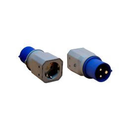 F-Line Adaptador Industrial Doméstico CETAC Macho a SCHUKO Hembra 2P+T 250V 16A IP44 Azul Gris