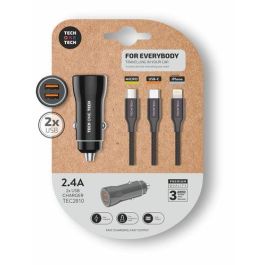 Cargador Tech-One-Tech Doble Mechero Coche 2Xusb Negro + Cable Triple (Micro-Usb. Lightning, Usb-C) Precio: 7.79000057. SKU: B178BCL6SE