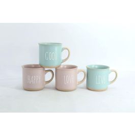 DKD Home Decor Mug Gres Rosa Azul 7 x 9.2 x 9.7 cm Set de 4 piezas 355ml