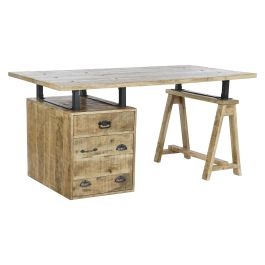 DKD Home Decor Escritorio Home Office Natural Negro 160x80x75cm con 2 Cajones, Madera de Mango y Metal