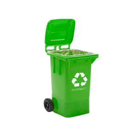 Q-connect Papelera Contenedor Plástico Verde para Envases de Vidrio 100L con Tapa y Ruedas 750x470x370 mm