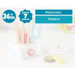 KioKids Batidora de Juguete de Madera, tipo vaso, con 4 Frutas (Kiwi, Fresa, Naranja, Pera). Imitación Cocina para Niños +3 Años. Material Seguro, Multicolor.