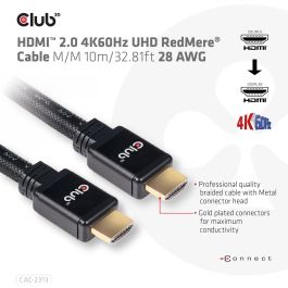 Club3D Cable HDMI 2.0 RedMere 4K60Hz UHD 10m Macho/Macho, 3D 18 Gbit/s para Vídeo y Sonido