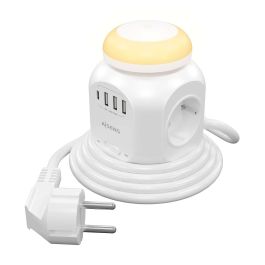 AISENS - REGLETA DE ENCHUFES SOBREMESA MULTIFUNCION CON 4 TOMAS + 1XUSB-C, 3XUSB-A, LUZ NOCTURNA, 1.8M, BLANCO Precio: 15.98999996. SKU: B165NWXH4K