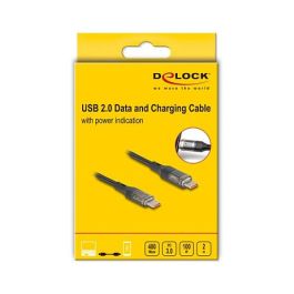 Delock Cable USB Tipo C a Tipo C 2m, USB 2.0, PD 3.0 100W Carga Rápida con Indicador de Potencia, Trenzado Textil Negro