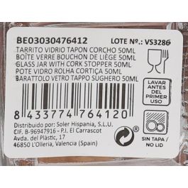La Mediterranea Tarrito de Vidrio con Tapon de Corcho 50 ml - 4,1 x 6,3 x 4,1 cm (36 Unidades)