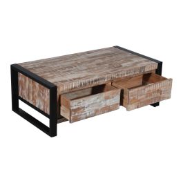 DKD Home Decor Mesa Centro Alpino Natural Negro Acacia Metal 110 x 60 x 40 cm