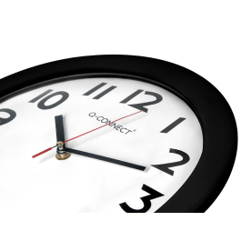 Q-connect Reloj de Pared Redondo 30 cm Marco Negro con Números Grandes Fácil Lectura Plástico Oficina