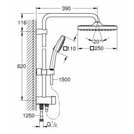 Grohe 26698001 Columna de Ducha Vitalio Comfort 250 con Desviador Manual, Ahorro de Agua, Cromo