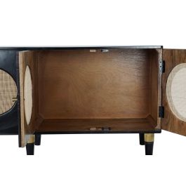 DKD Home Decor Buffet Moderno Madera Mango y Ratán Negro y Natural con 4 Puertas 150x40x65 cm