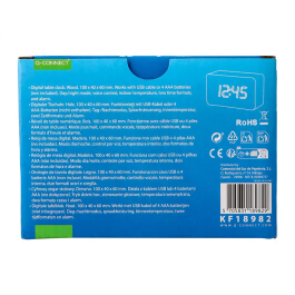 Q-connect Reloj de Sobremesa Digital con Acabado en Madera y Luz Roja 100x40x60mm