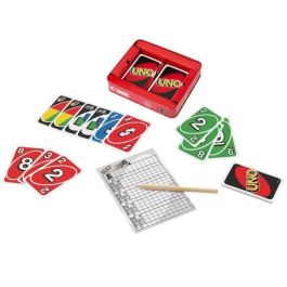 Mattel Games UNO Deluxe Juego de Cartas con libro de puntajes y zapato de distribución, para 2 a 10 jugadores, 7+ años