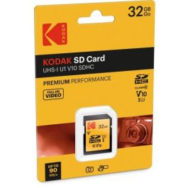 Kodak EKMSD32GHC10K Tarjeta SDHC 32GB UHS-I U1 V10 Clase 10 90 MB/s Velocidad de Lectura, 25 MB/s Velocidad de Escritura Color Negro Naranja