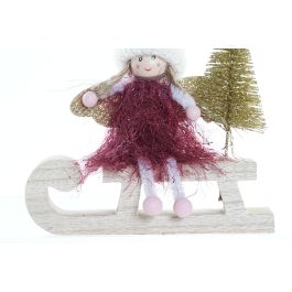 DKD Home Decor Figura Navidad Fantasía Hada Trineo MDF Poliéster Blanco Burdeos Dorado 14x5x14 cm 12 Unidades Surtidas