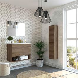 Forés/Arkit Mueble suspendido para baño, 2 puertas + espejo, marrón nordik, melamina y PVC, 80x45x64 cm