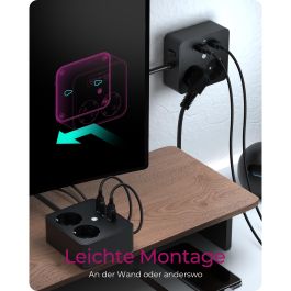 ICY BOX IB-MPS2220B-CH Regleta con 2 Tomas Tipo F y 3 Puertos USB 2.4A/3A, Cable 1.9m, Negro para Oficina/Hogar