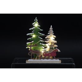 DKD Home Decor Decoración Luminosa Navidad Alpina Bosque, Madera con Luces LED, Rojo Verde Natural, Set 6 Unidades a pilas AA