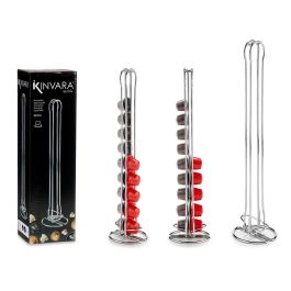 Kinvara Portacápsulas Doble Inoxidable para 20 Cápsulas Nespresso Pequeña, Plata, 10x37.5x9 cm (Set de 12)