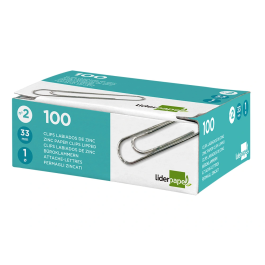 Liderpapel Clips nº2 Labiados 33 mm Caja 100 Unidades Calidad Extra Zinc